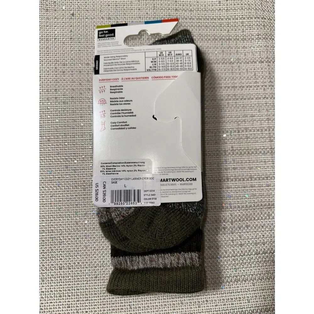 SmartWool L Unisex Everyday Cozy Larimer Crew Light Cushion Merino Blend Socks